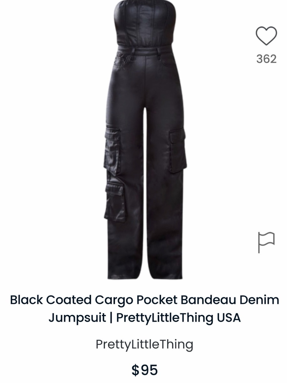 PrettyLittleThing Black Coated Cargo Bandeau Jumpsuit NWT
